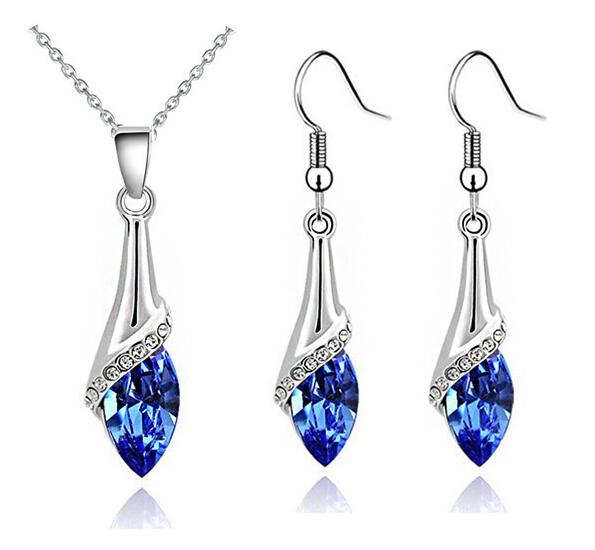 Angel Eye Water Kristallen Hanger Ketting Earring Mode-sieraden Set Brithday Girl Lover Bitheday Zomer Strand: darkblue