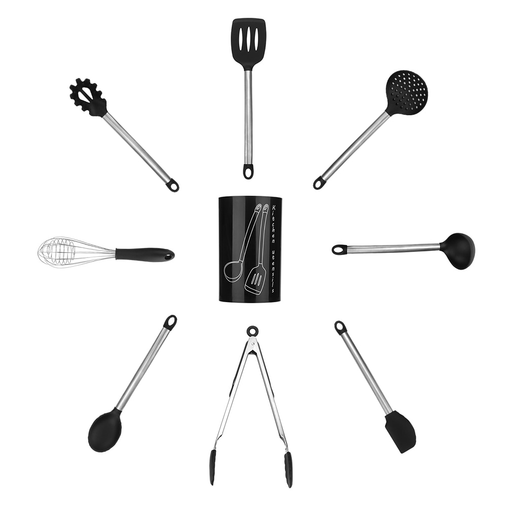 9 pcs/lot ensemble d'ustensiles de cuisine en Silicone Set de cuisine en acier inoxydable ustensiles de cuisine ustensiles de cuisine spatule ustensiles de cuisine