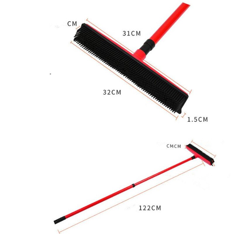 Balai à cheveux de plancher télescopique grattoir à poussière magique et brosse en caoutchouc pour animaux de compagnie