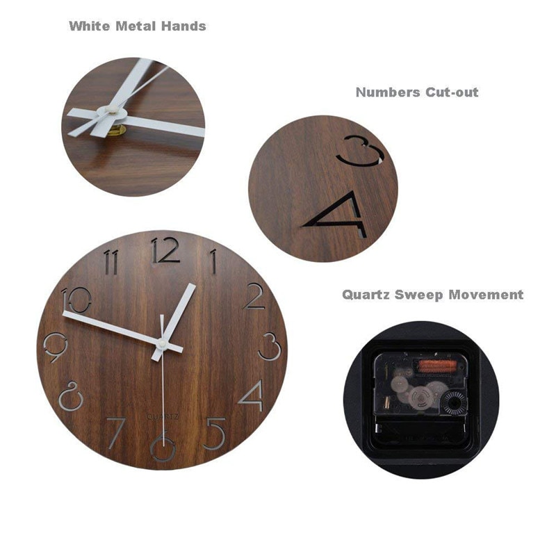Reloj de pared de 12 pulgadas, reloj de pared redondo decorativo de madera, con de números arábigos Vintage, estilo rústico tuscano