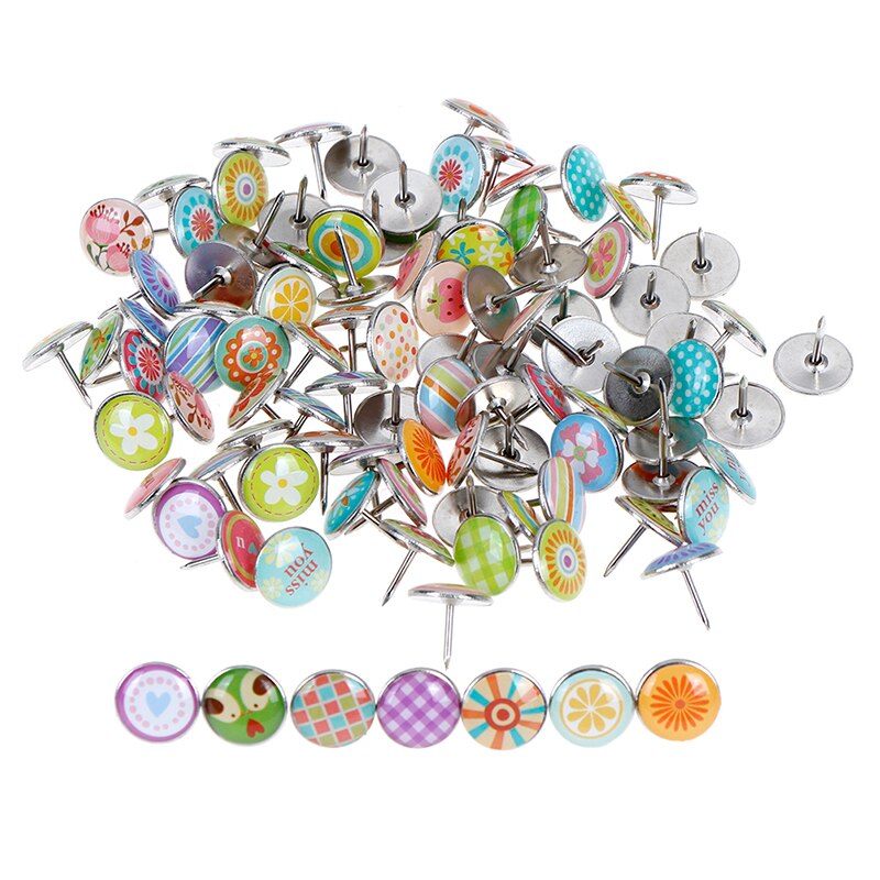 100 Uds flores hechas con frutas prendedores de Metal de colores papel variado mapa corcho tabla tapado fijación chincheta Pin Oficina escuela suministros