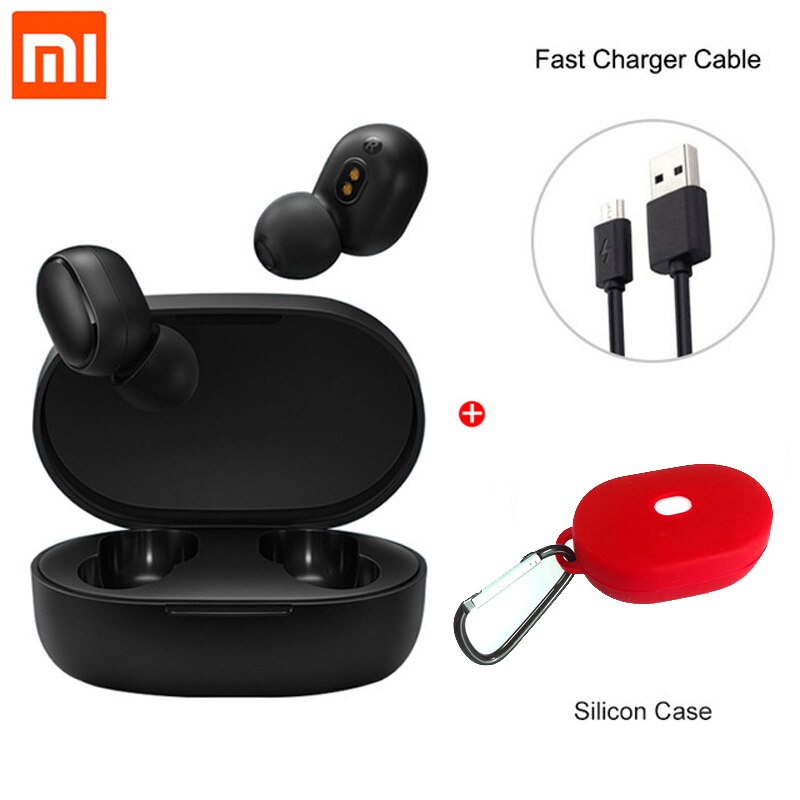 Xiaomi Redmi Airdots Earbuds TWS Wireless Bluetooth Earphone Stereo bass Bluetooth 5.0 With Mic Handsfree AI Control: Global red case