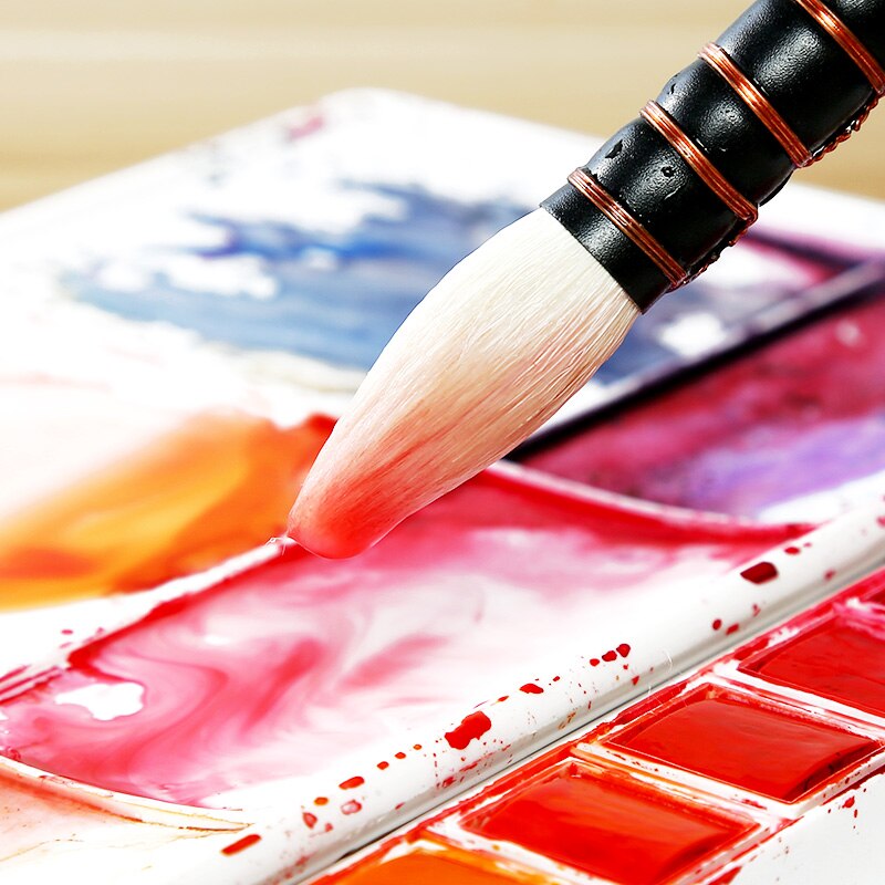 1Piece Wool Hair Watercolor Paint Brush Pointed Black&White Handle Painting Brushes Art Supplies 23RSG