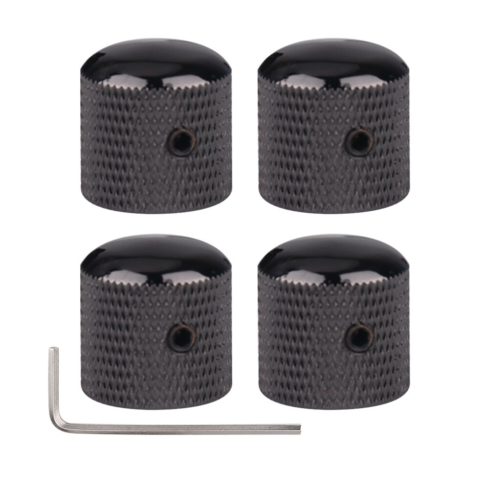 3pcs/4pcs Metal Dome Knobs Electric Bass Guitar Knobs Volume Tone Control Knobs with Wrench Bronze/BK/CR/GD: 4pcs Black NEW