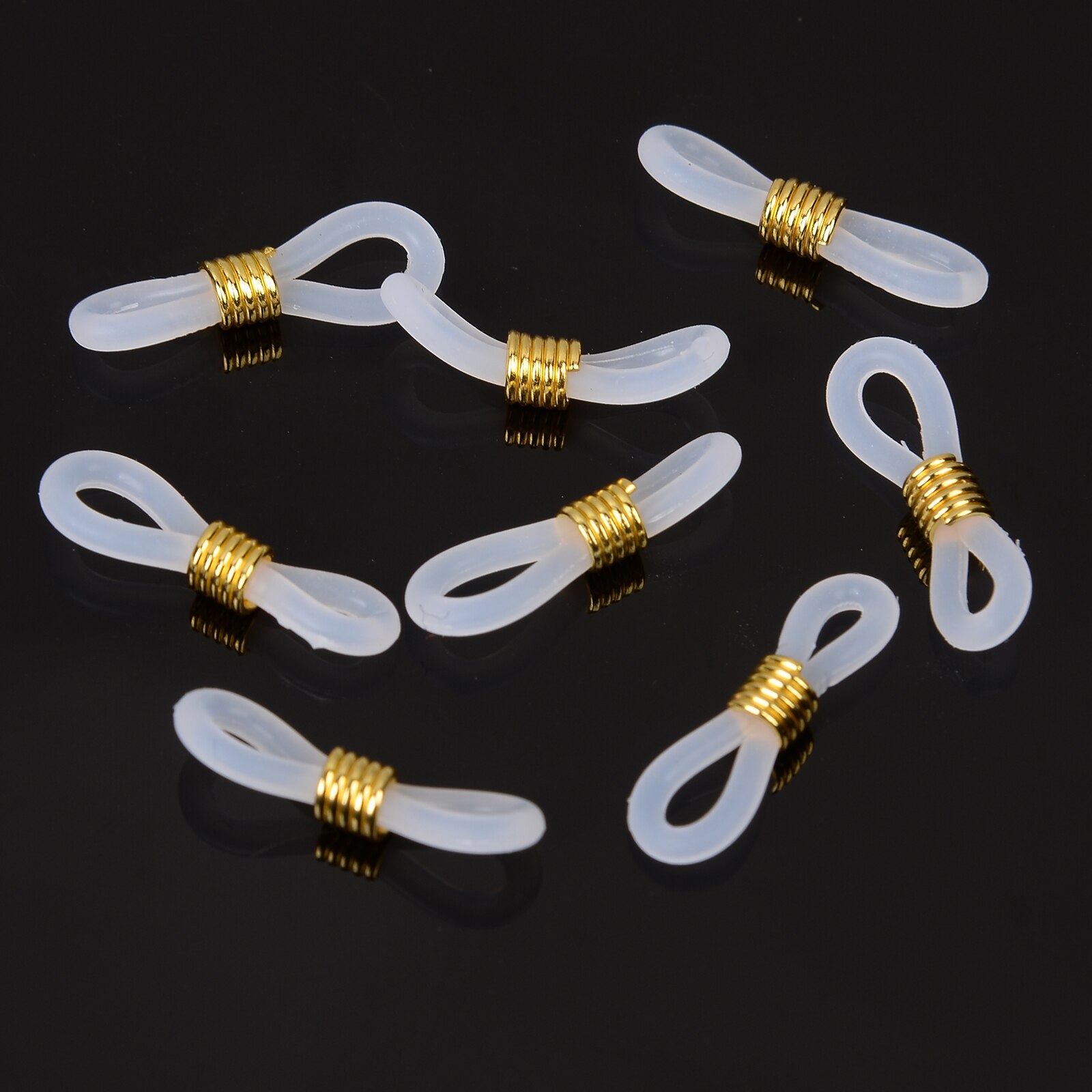50 sztuk 22x11mm 18 kolory łańcuszek do okularów gumy silikonowej stop złota kołatka antypoślizgowe okulary okulary klamra DIY akcesoria: Transparent