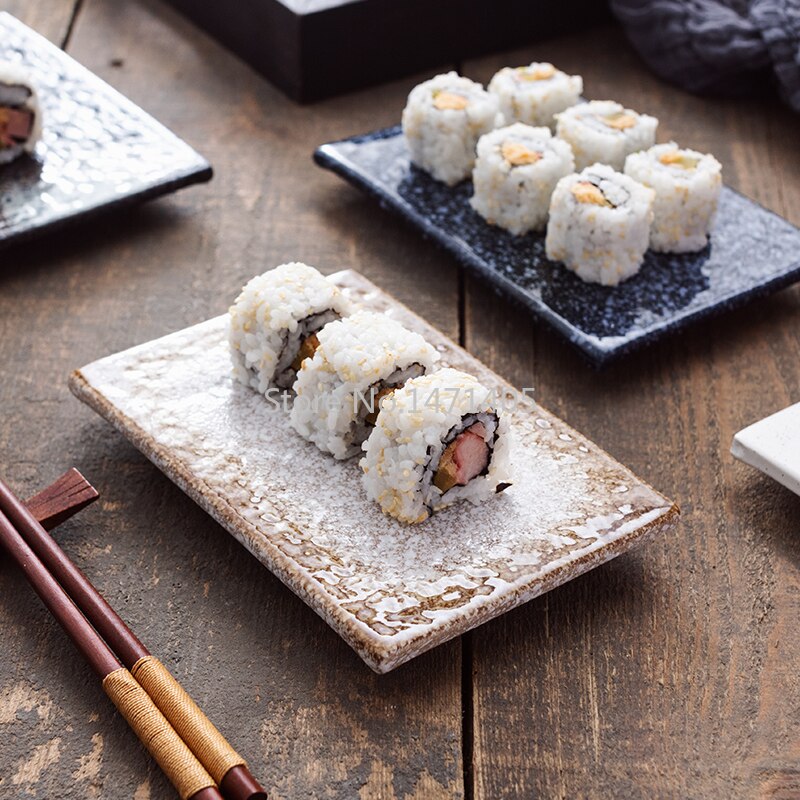 Japanse Keramische Sushi Plaat Creatieve Rechthoekige Vlakke Plaat Platte Taart Snack Plaat Karakteristieke Plaat Retro Servies