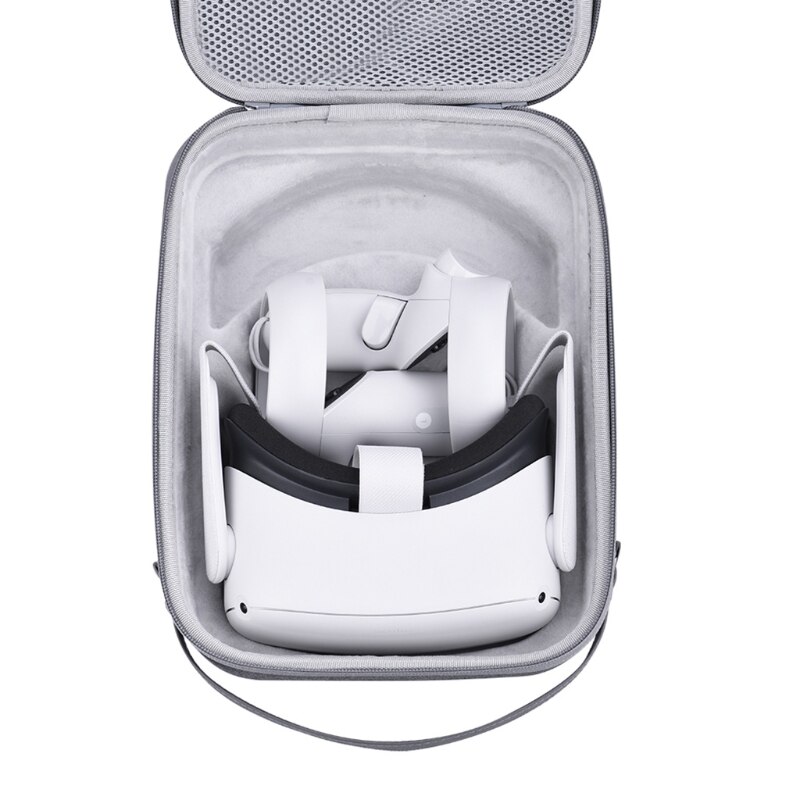 Tragbare hartschalen-reisetasche mit tragegurt, kompatibel mit oculus quest 2 vr headset, mit leicht zu öffnendem und schließendem reißverschluss.