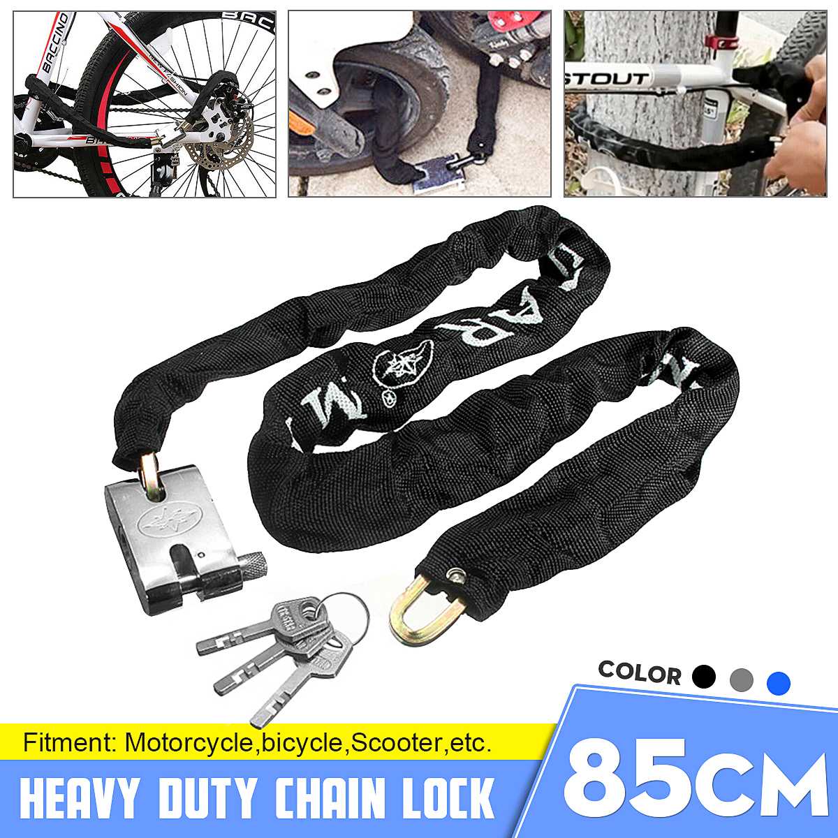 Car Motocycle Bicycle Lock Safe Metal Anti-Theft Outdoor Bike Chain Lock Security Reinforced Cycling Chain Lock Protector Safe