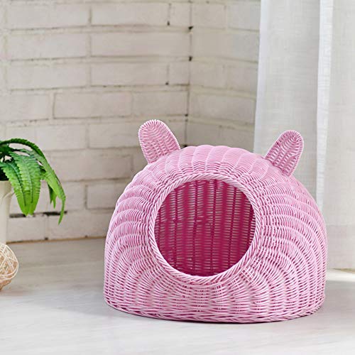 Rattan cat bed Pet Woven Cave Bed Woven Summer Breather Pet House Basket Bed for Cat/Kitten/Puppy/Dog