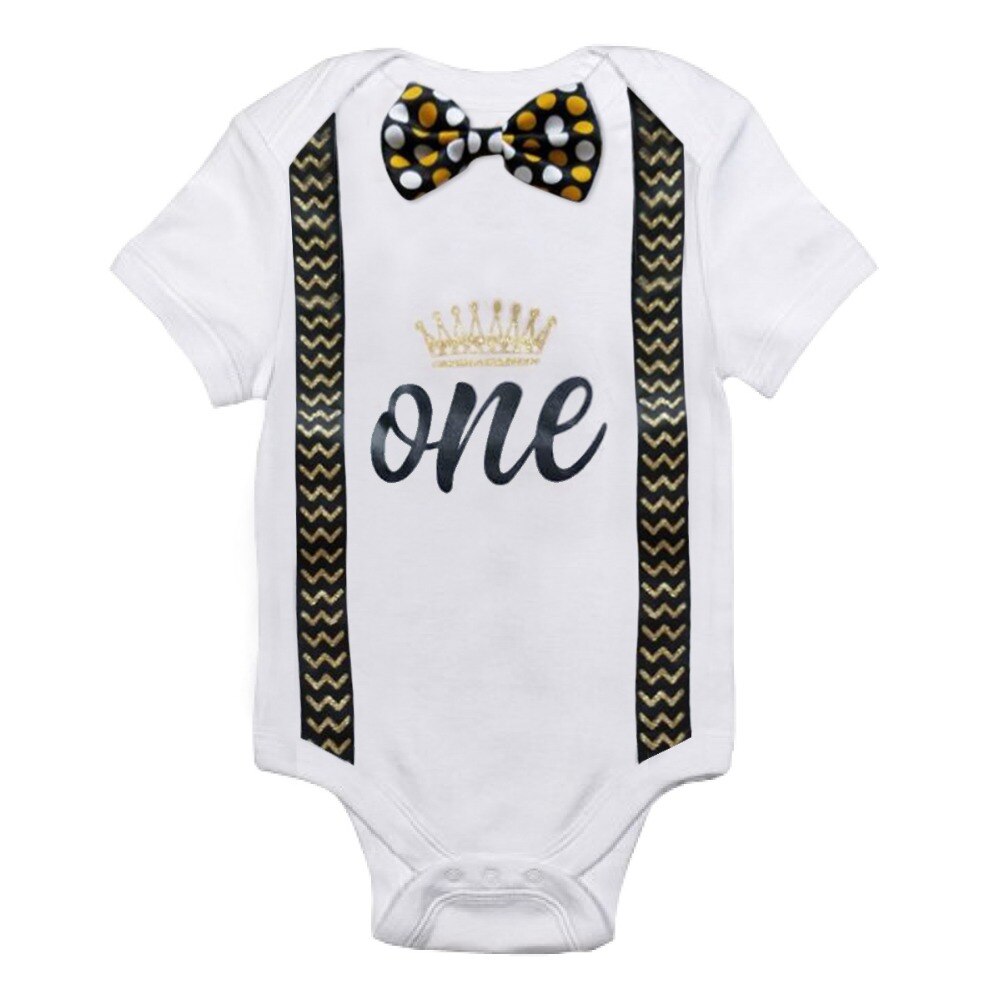 Um tamanho de algodão bebê menino macacão traje crianças carta macacões 1st aniversário outfits recém-nascidos meninos roupas do bebê 12 meses