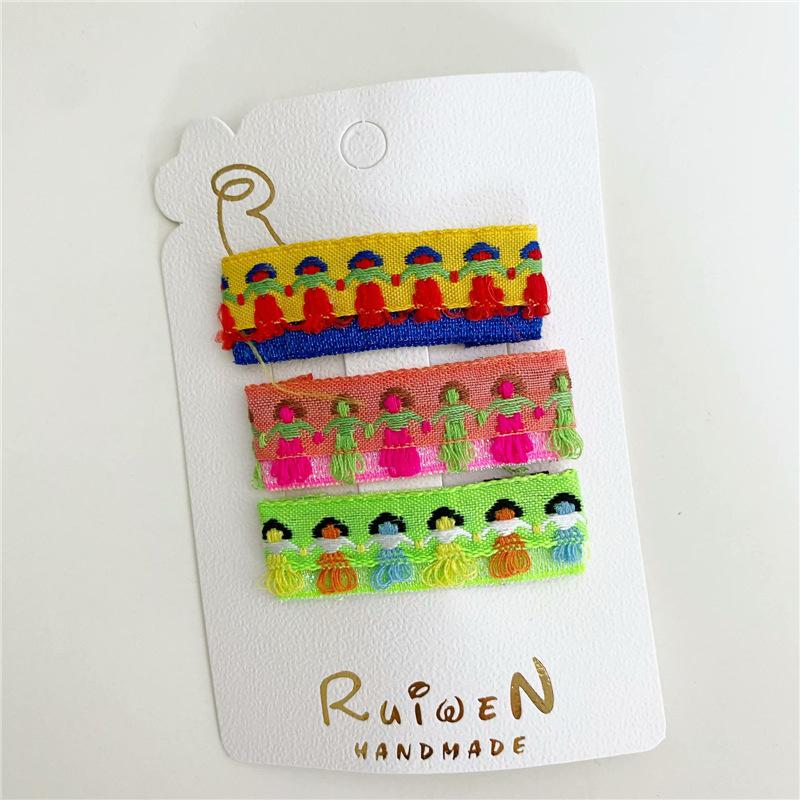 Épingle à cheveux en dentelle pour enfants petite fille pince à cheveux latérale Style ethnique chapeaux tissu arc cheveux accessoires Clips pour les filles: 3