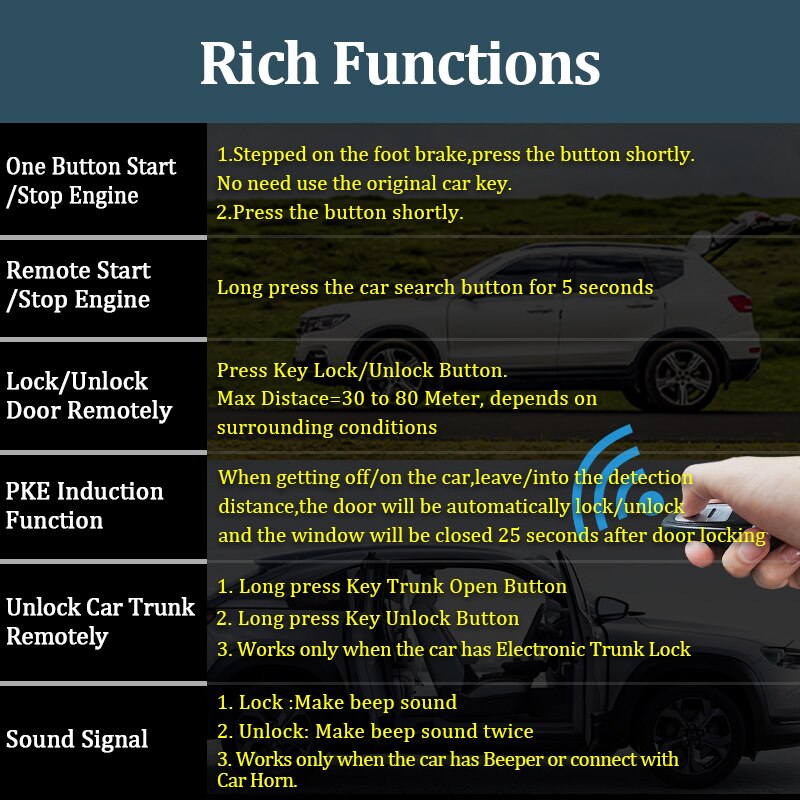 Hippcron-alarma de coche con Control remoto, sistema de alarma de arranque de motor de entrada sin llave, botón de arranque remoto, parada automática