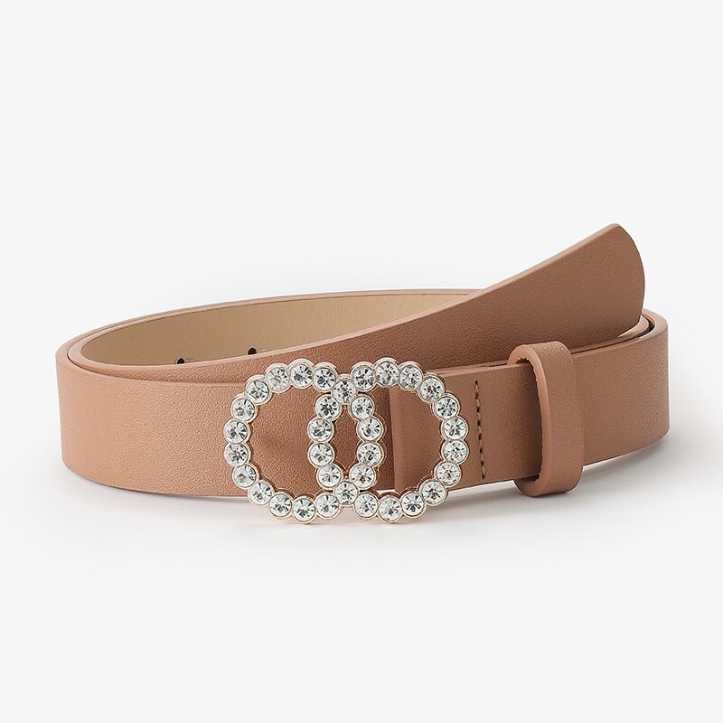 D &amp; T-Cinturón de para mujer, con dos círculos de diamante, hebilla decorativa, Material de cuero PU, cintura de estilo informal para mujer: tea