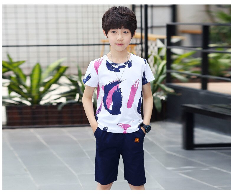 Zomer Jongens Kleding Sets Kinderen Met Korte Mouwen T-shirt & Broek Casual Outfit 4 6 7 8 10 11 12 jaar Kind Kleding Jongen Sport Past