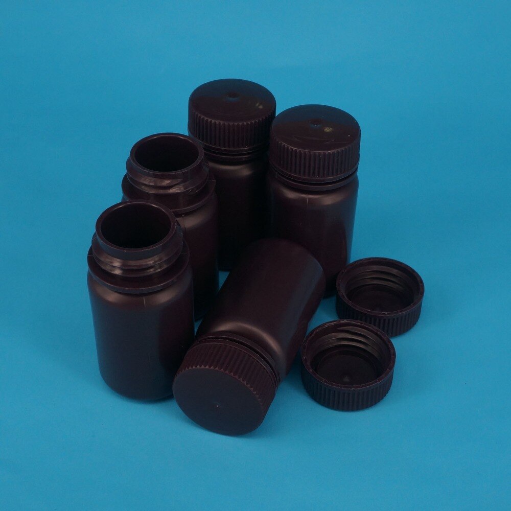 Lot5 60ml Brown PP Plastic Cylindrical Chemical Container Reagent Bottle