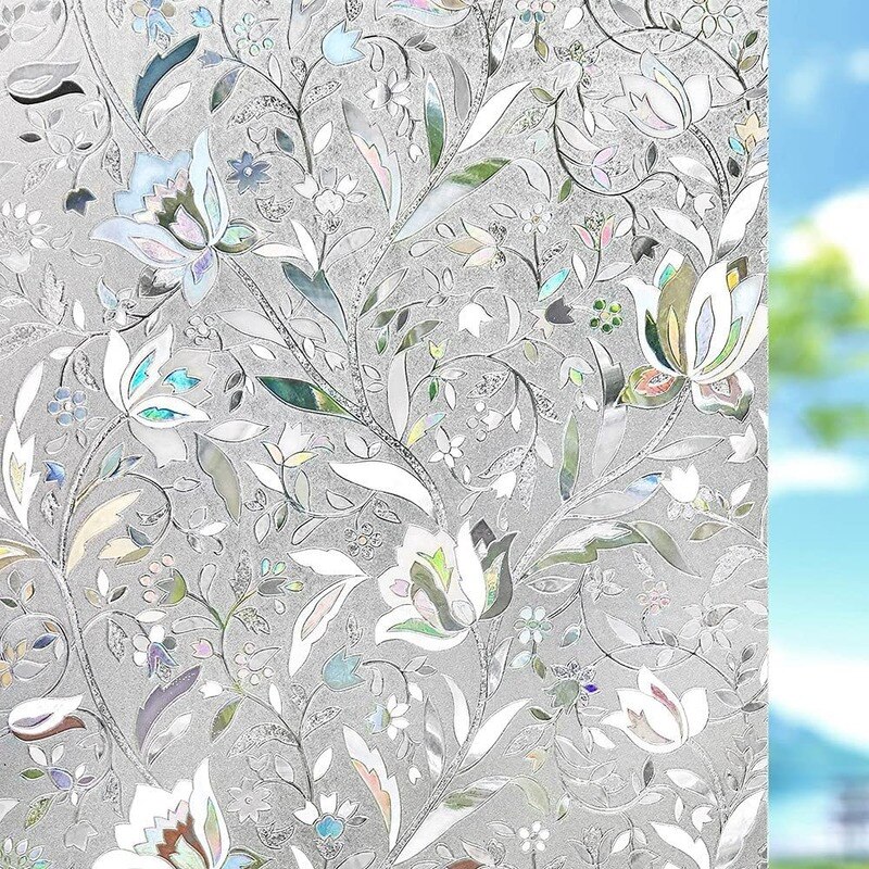 Glass klistremerke vindusfilm vinter 2022 solfanger klistremerke pvc vindusklistremerker solfanger glass selvslimet film hjemmedekorasjon: Blomstertype / 60cm x 100cm