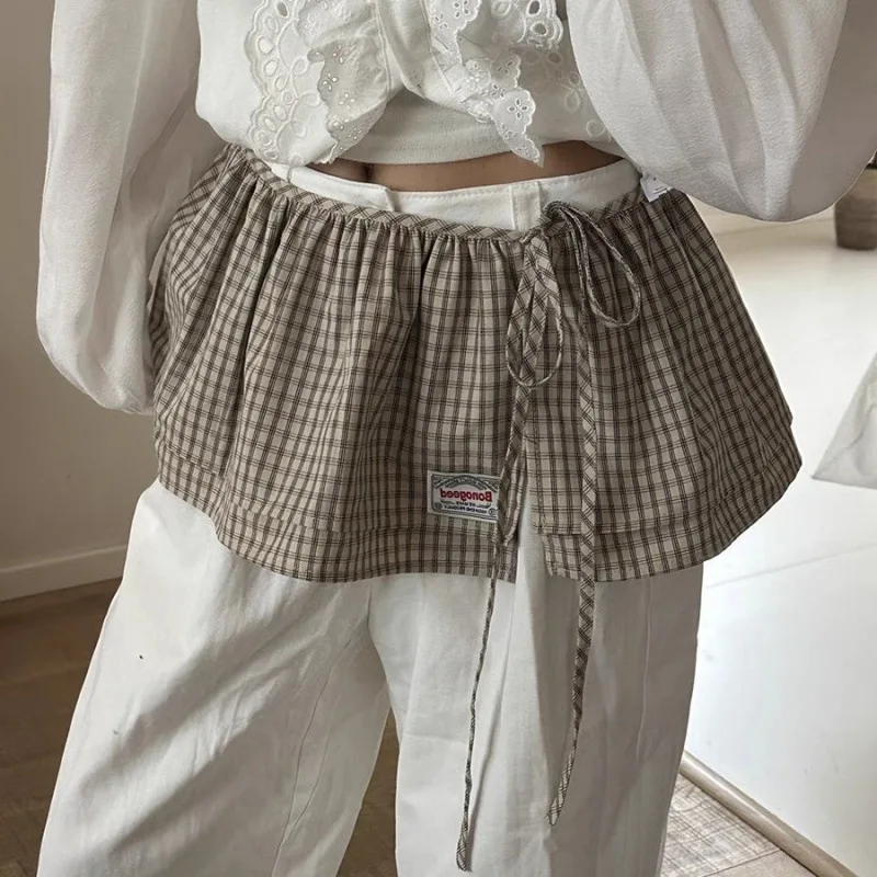 Koreansk retro fjärilshalkkjol med skärp i ett stycke, överlappande, gardin, ren färg, utan dekoration, puffig kjol