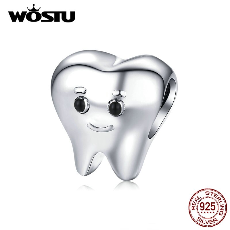 Wostu Echt 925 Sterling Zilver Mooie Tooth Kralen Fit Originele Armband Hanger Bedels Voor Vrouwen Mode-sieraden BKC1401