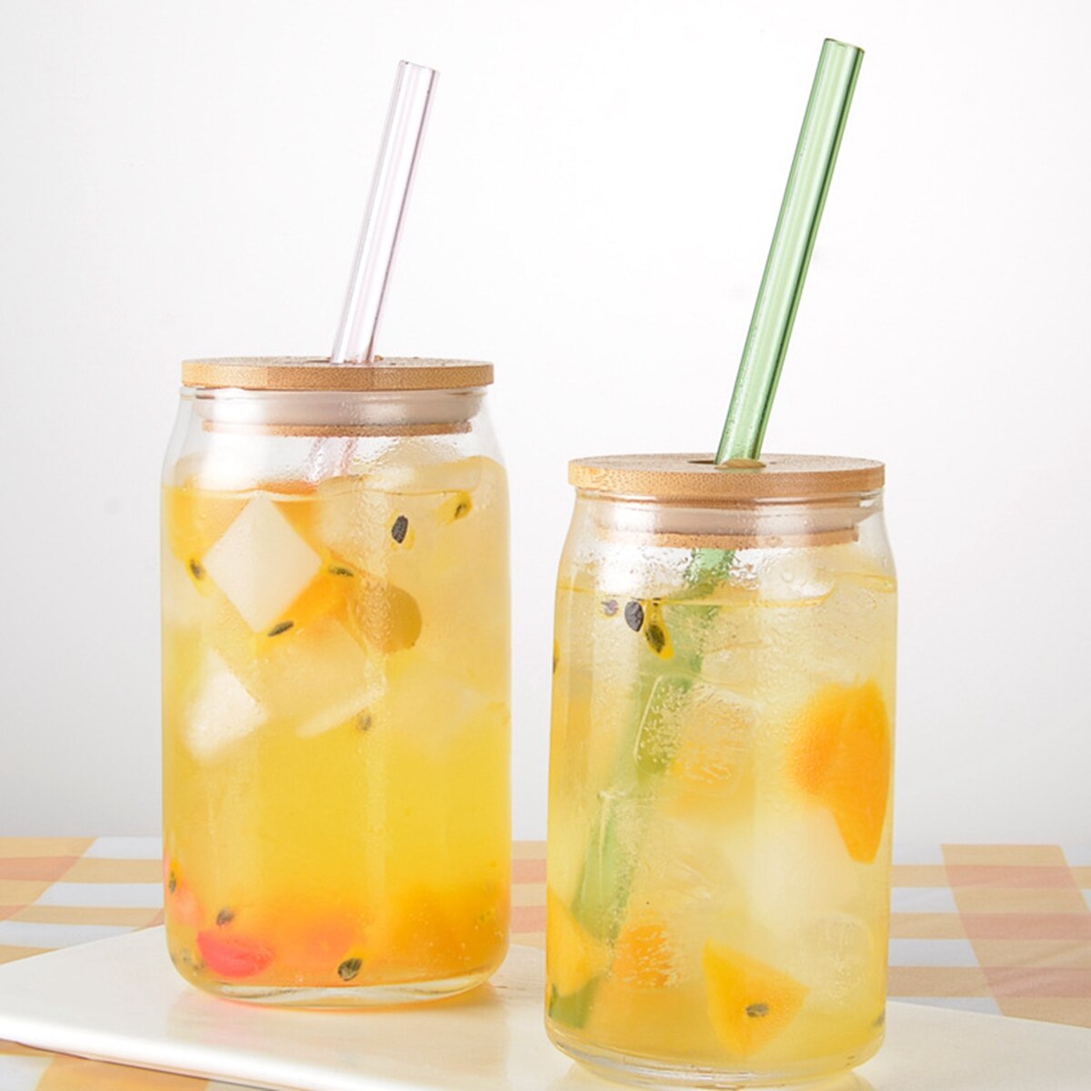 Coke Glass Cup with Lid and Straws Resuable Wooden Lid Glasses Cup for Beer Cocktail Coffee Wine Milk Cups Set Bar Drinkware