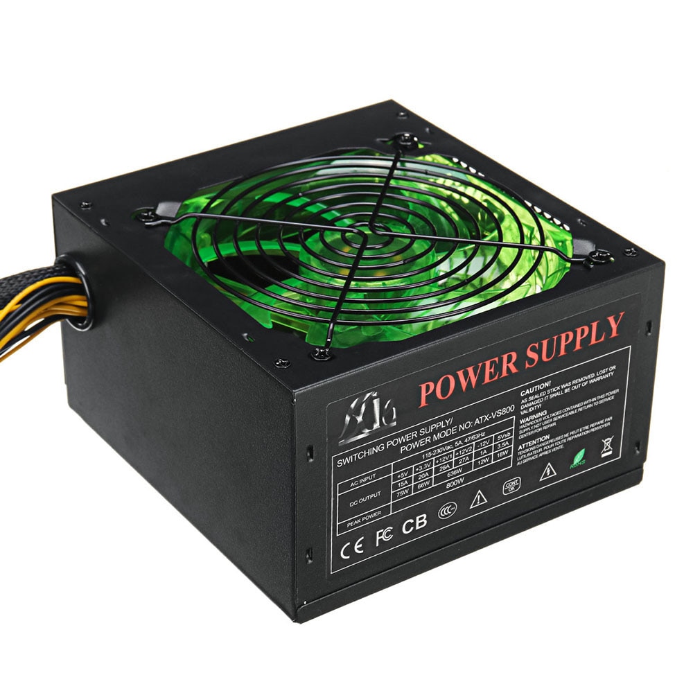 120MM 800W Power-Supply with LEDs Fan Computer 110~220V Manual Switching Voltage Power Supply Peak-power 800W