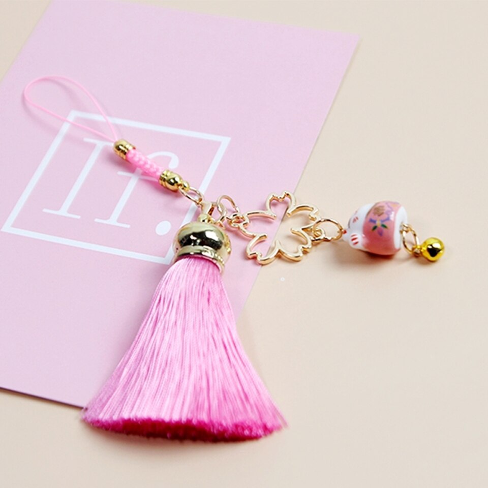 Lindo cinto para smartphone, cinto para iphone, samsung, decoração, flor de cereja, borla, sino do telefone móvel