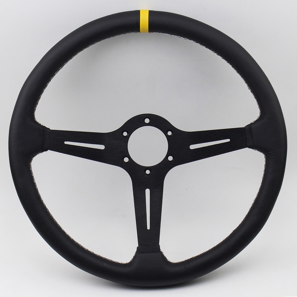 15" (370mm) ND Black Racing Steering Wheel flat Leather Racing Steering Wheels