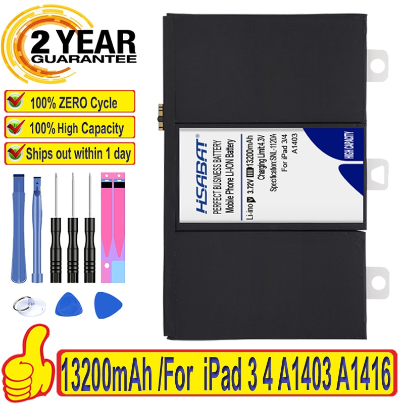 HSABAT-batería 100% Original para iPad, accesorio para modelos 3, 4, A1458, A1403, A1416, A1430, A1433, A1459, A1460 y A1389, 13200mAh