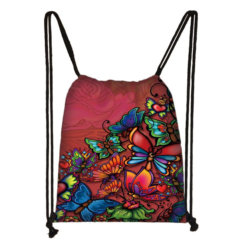 Bella farfalla stampa adolescente ragazze borsa con coulisse zaino zaino Casual giornaliero borse con coulisse borse di stoccaggio: 002