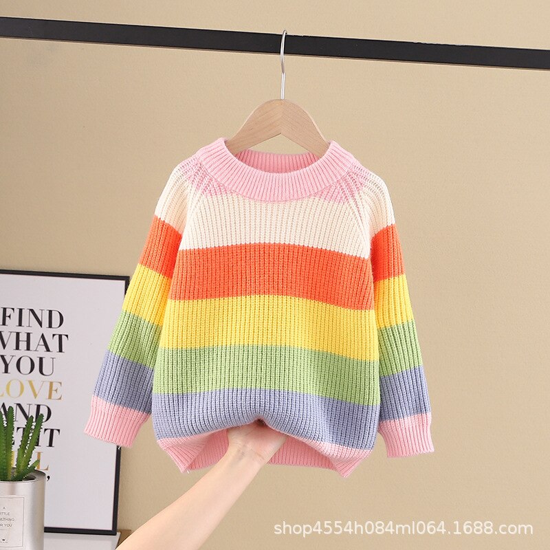 3-8 Y maglioni per neonate autunno inverno bambini moda maglione a strisce arcobaleno maglione Pullover lavorato a maglia coreano per ragazza all'ingrosso