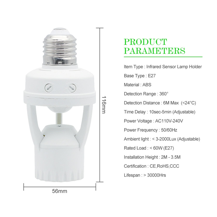 ANBLUB E27 Socket PIR Motion Sensor Lamp Holder Light Control Infrared Sensor Lamp Base Fitting 220V For LED Light Bulb Ampoule: Sensor Lamp Holder