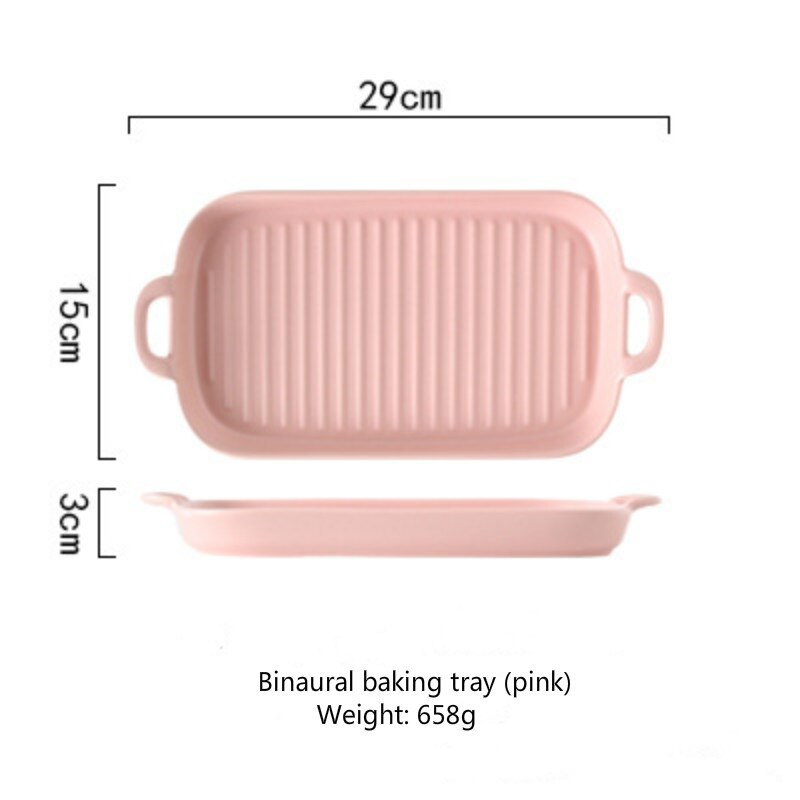 Rectangular Nordic Ceramic Plate Dual Handle Chicken Wings Barbecue Baking Plate Baking Tableware Heat Resistant Tableware Plate: Pink