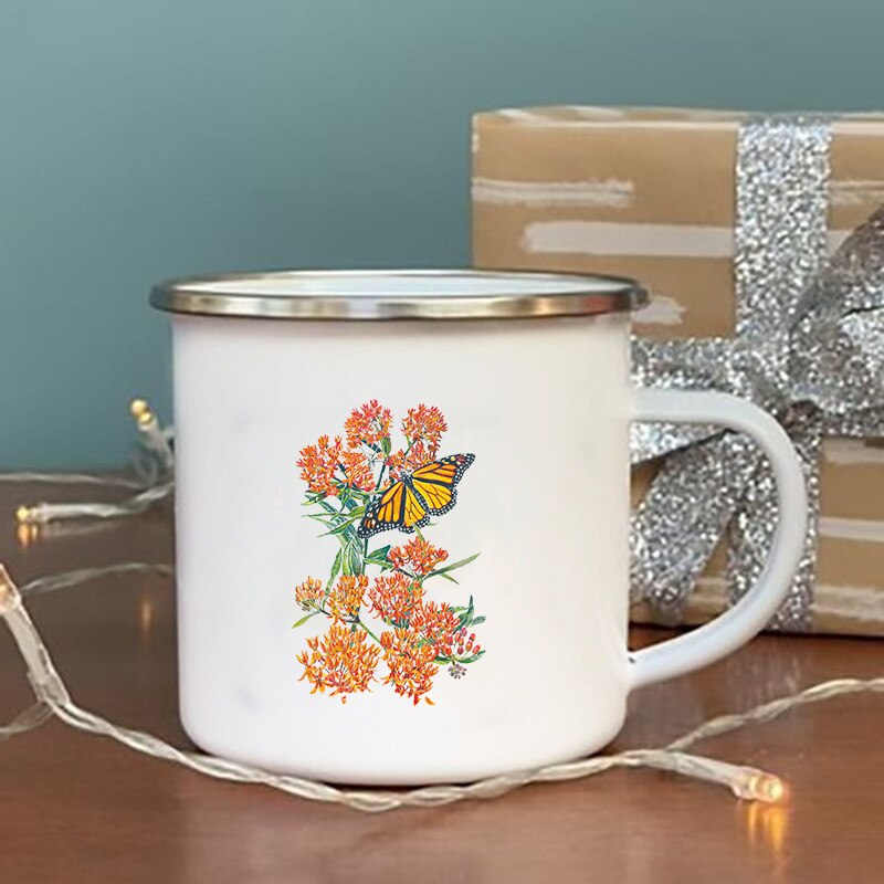 Ingen regn ingen blomst print emalje krus vintage kaffe vin kopp drikke dessert melk kopp camping krus håndtak drinkware: Xh1011-a015wh-8