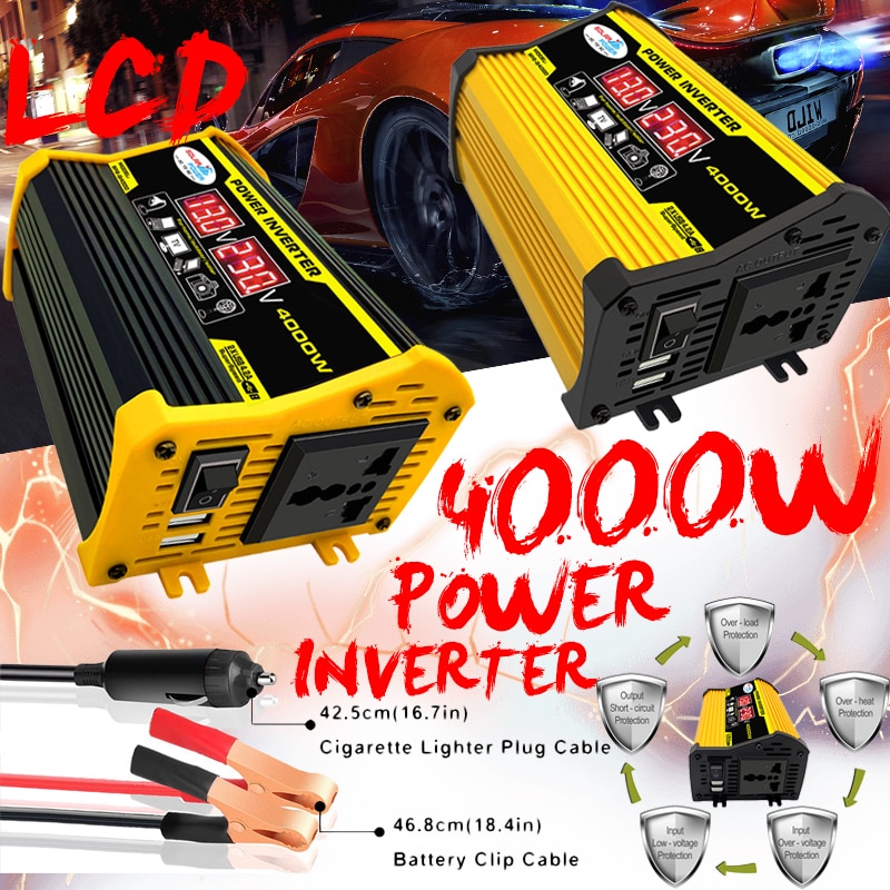 Auto Omvormer 4000W Omvormer DC12V Om AC110V/220 V Voertuig Power Onduleur Max Omvormer Voltage Converter transformator