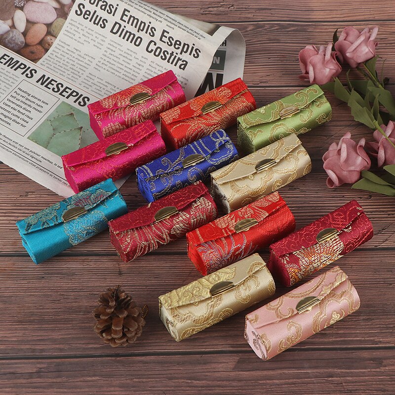 Vrouwen lippenstiftdoosje retro geborduurde bloemenontwerpen met spiegel verpakking lipglossdoos sieradenopslag voor bruiloft