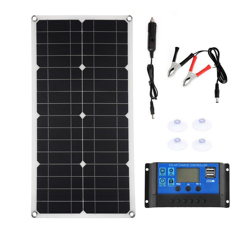 100w fleksibelt solcellepanelsæt til hjemmets solcelleanlæg til campingvogn 12v solcelle oplader celle energisystem: Med 20a controller
