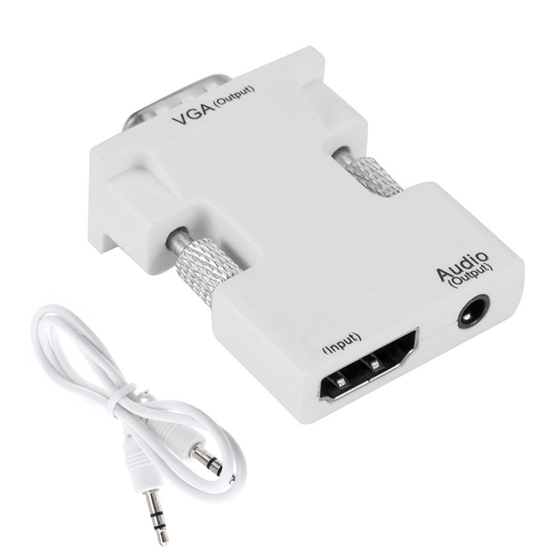 Adapter kompatybilny z HDMI na VGA konwerter TV Box 1080P PC Aux Jack 3.5 kabel wideo audio projektor Monitor Display Port: Niebieski