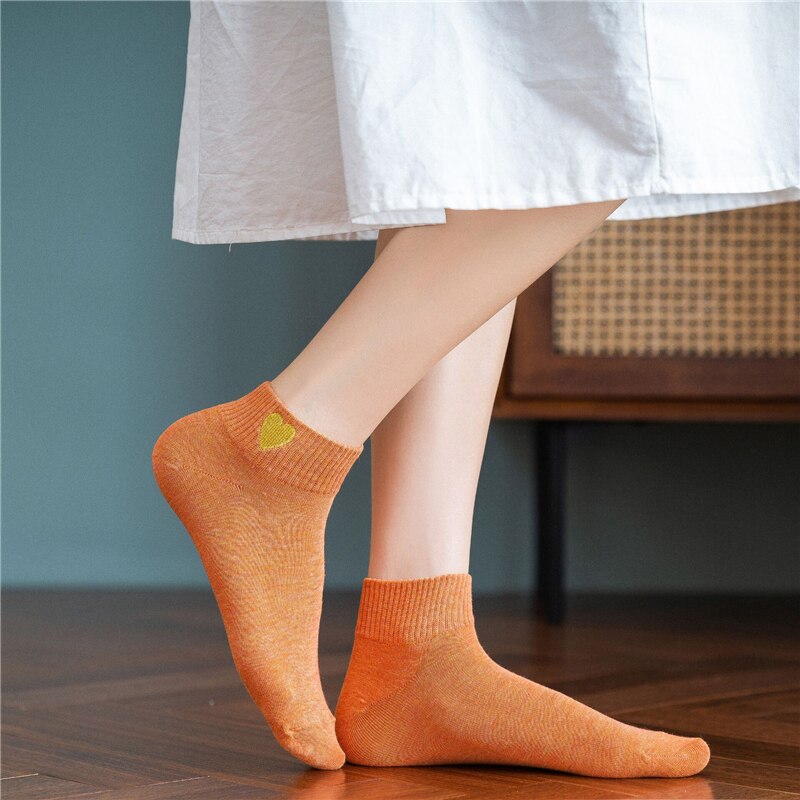 10 paar geborduurde sokken met hartjes voor dames, effen katoen, snoepkleur, harajuku, schattig, casual, studentensokken voor meisjes, korte sokken