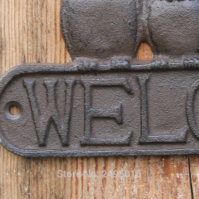 Cast Iron Antique Style four owls WELCOME Plaque Garden Sign Wall decor