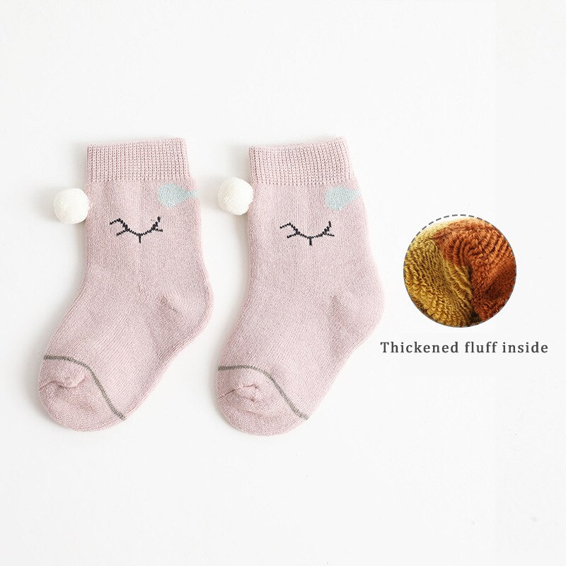 Zimowe ciepłe skarpetki dla noworodków śliczne pompon wełna jagnięca chłopcy dziewczęta skarpetki niemowlę maluch skarpetki podłogowe 0-1Y