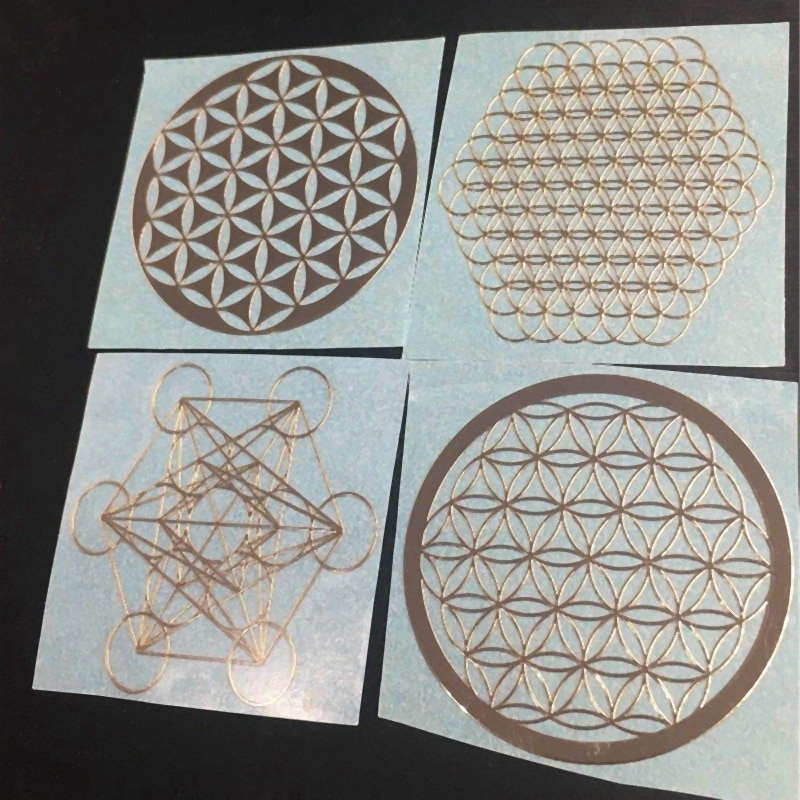 3C-4Pcs/Set Metal Energy Decor Sticker Flower Of Life