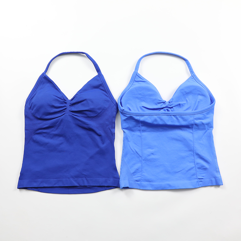 Impact Longline Strappy Top Women Seamless Yoga Tank Tops Scrunch Backless Gym Clothes Padded Workout Athletic Sleeveless Shirts