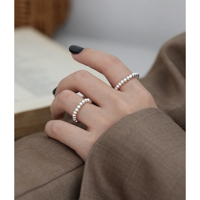 Minimalit anillos de cuentas de plata de ley 990 para mujer joyería fina amigos, Simple anillo para Dedo de Mujer Accesorios de plata