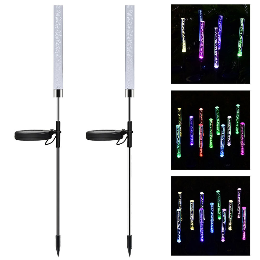 2 stk solcellerørlys solenergiboble rgb fargeskiftende solcelledrevne stakelys for hageterrasse gårdsveidekorasjon