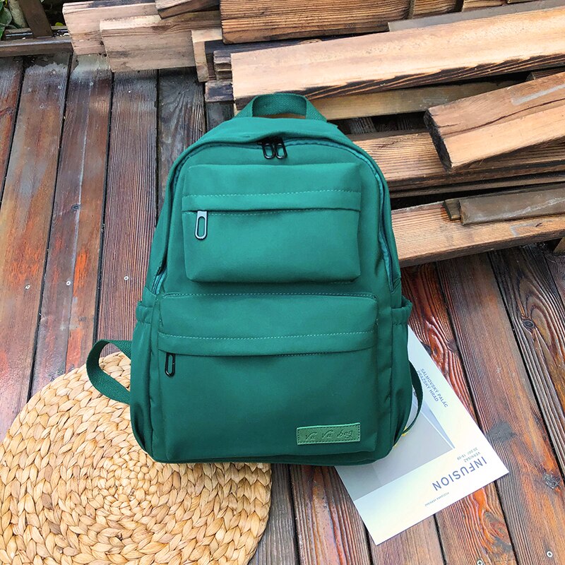 HOCODO, mochila de Color sólido, mochila para mujer, mochila para mujer de nailon resistente al agua, mochila grande para mujer, mochila escolar para adolescentes: Green