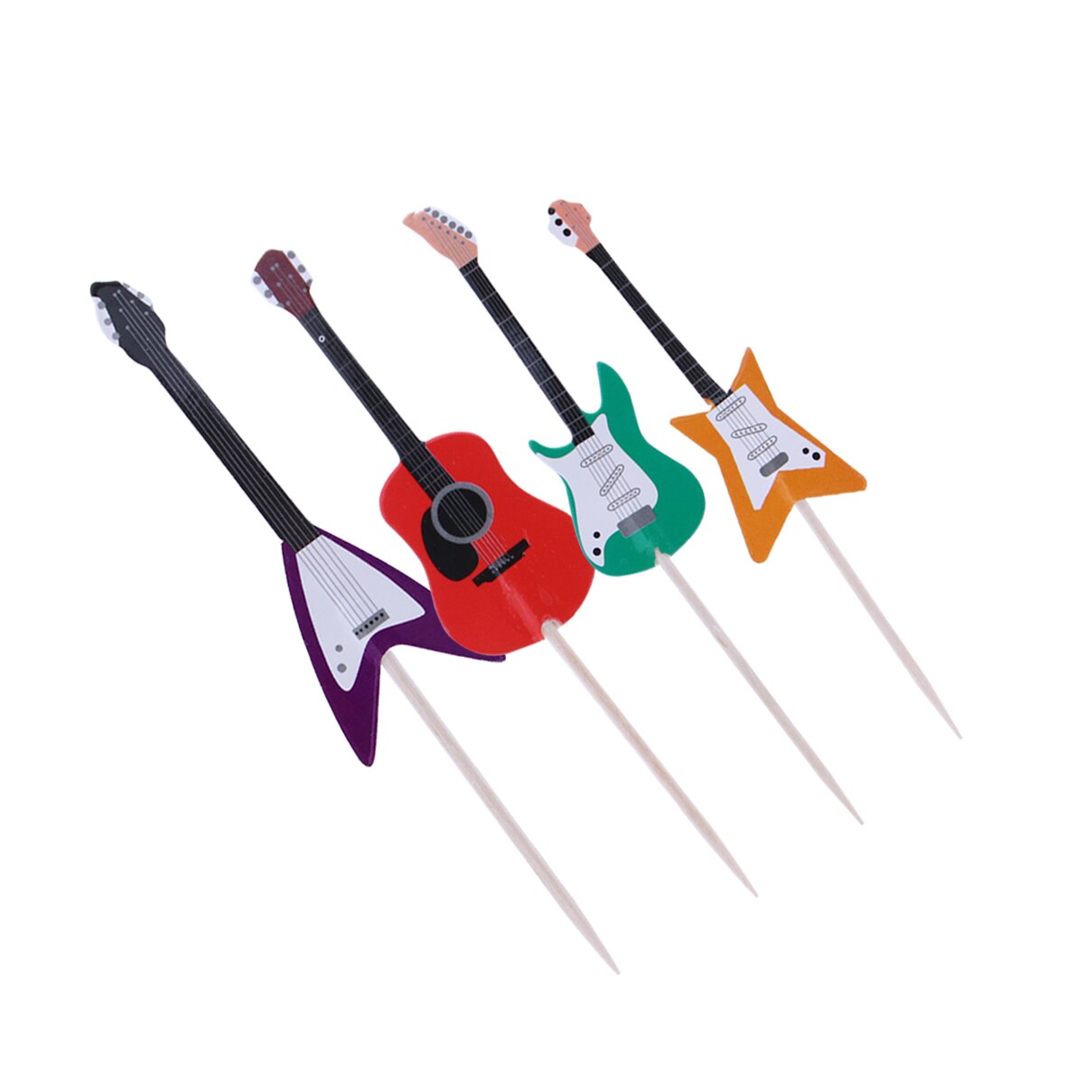 24 pçs guitarra cupcake toppers instrumento musical forma cupcake ferramentas de decoração bolo toppers para festa aniversário suprimentos a50