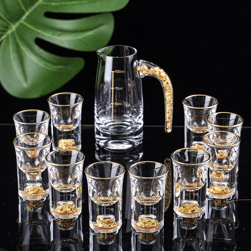 Baijiu – ensemble de tasses à vin avec feuille d'or, verre en cristal de , verre solide, ensemble de verres à vin de style chinois, ensemble de verres à vin
