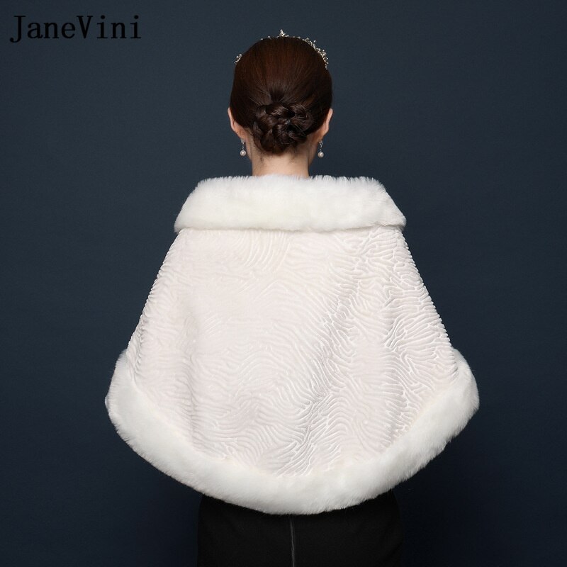 JaneVini Winter White Fur Cape Shawl for Women Wedding Boleros Stole Red Faux Fur Formal Party Wrap Shrugs Jacket Chale Fourrure
