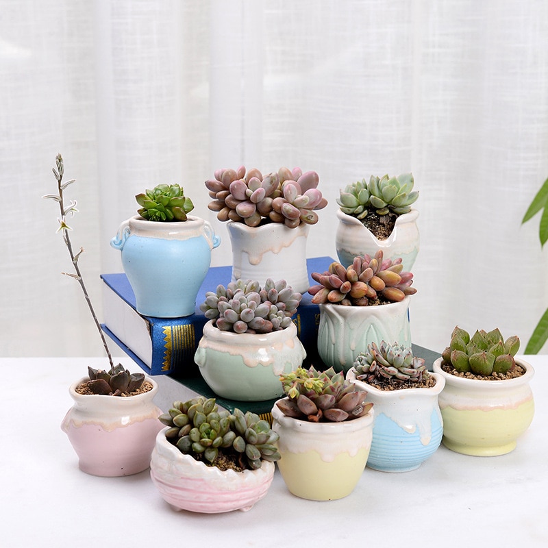 Huisdecoratie miniatuur model bloempotten glazuur asymmetrie bloemenvaas bureaudecoratie ornamenten beeldjes keramische pot