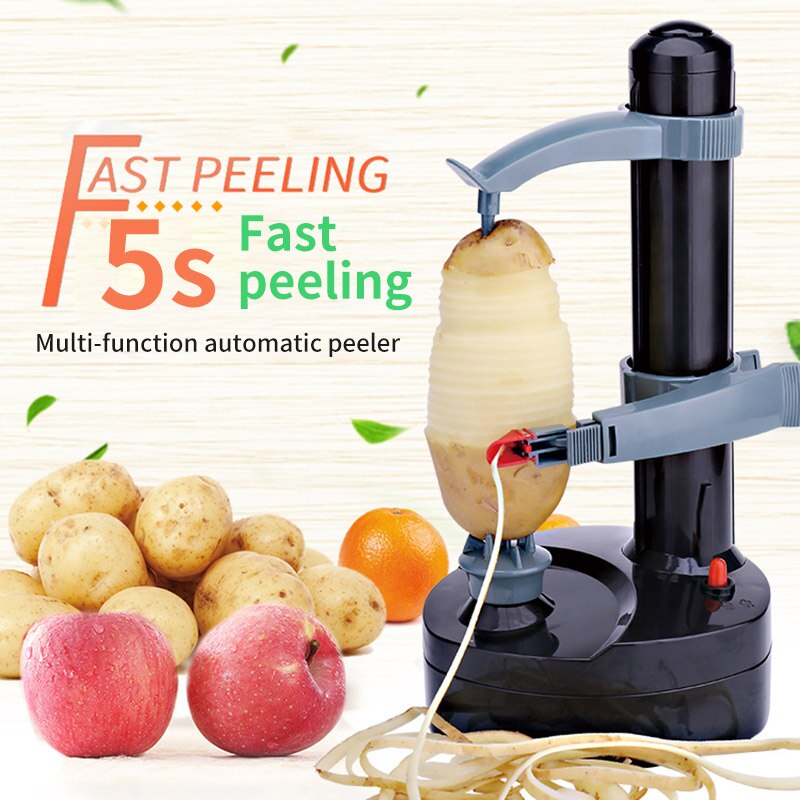 Elektrische dunschiller, roestvrijstalen automatische fruit- en groentesnijder, drie reservemesjes, aardappelschilmachine, huishoudelijk gereedschap