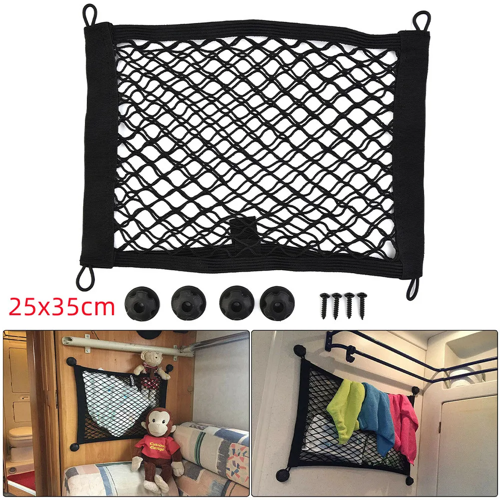 1 red de almacenamiento elástica Extra grande para furgoneta de carga, autocaravana, hogar móvil, caravana, barco, accesorios interiores, 25x35cm: Negro